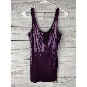 Y2K Express Sexy Basic Purple Sequin Tunic Tank Top Small Layer 2000s Preppy